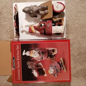 NEW Ceramic Santa Kitchen Set spoon rest salt and pepper shakers soap dispenser
